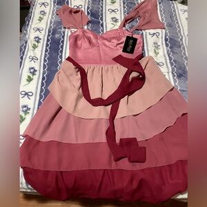 Her Universe Pink & Rose Tiered Midi Dress with Shoulder Ties